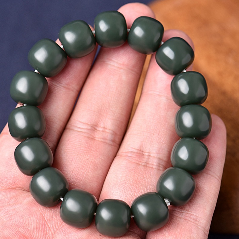 周定福新疆黑塔青手串女款 青玉手链老型珠饰女珠宝 珠径12*11mm