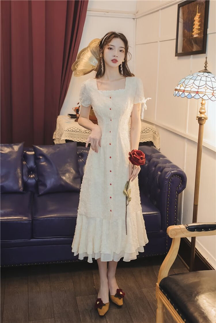 夏装2020新款法式裙子女士复古森系长裙甜美温柔风减龄仙女仙梗桔裙
