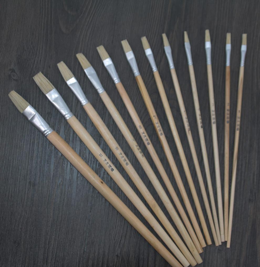 猪鬃油画刷水粉水彩油画笔美术平头排笔刷猪毛刷胶油漆笔油画笔刷 1号