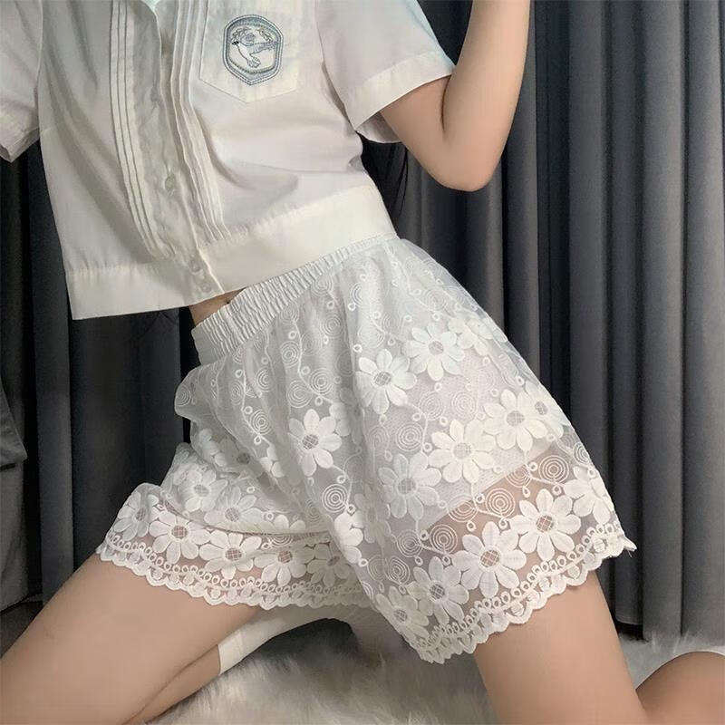 洛丽塔ita宽松蕾丝透气jk打底裤防走光白色安全裤女可外穿短裤sn4734