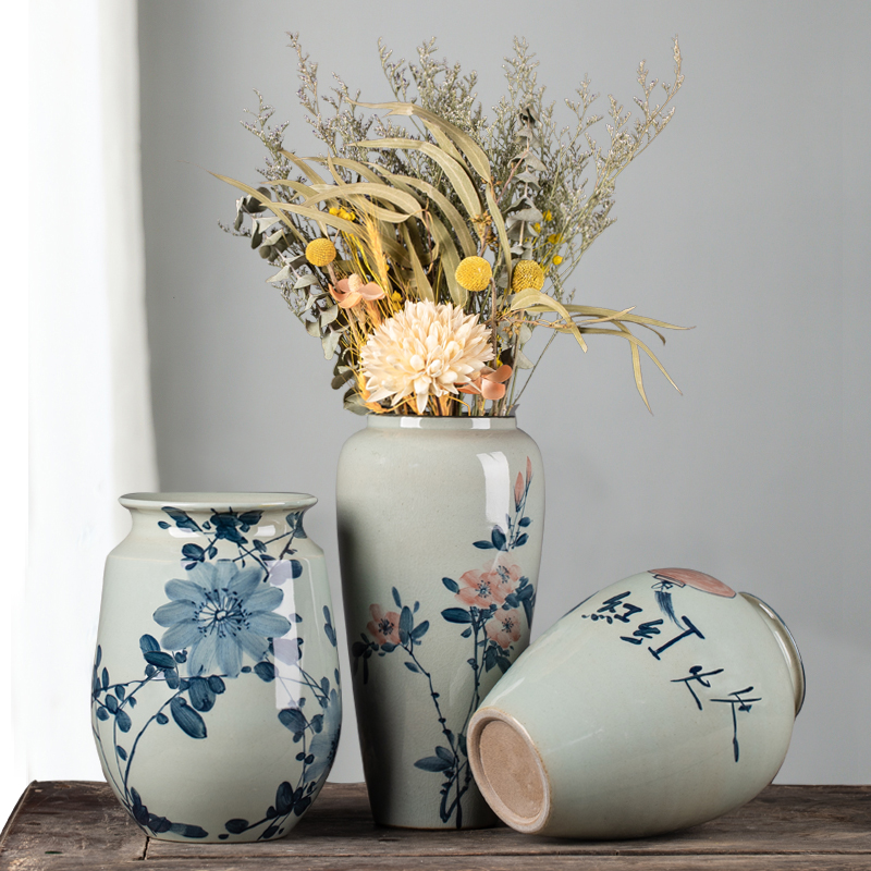 手绘青花瓷景德镇花瓶花器花盆中式水培禅意摆件复古陶瓷仿古插花01