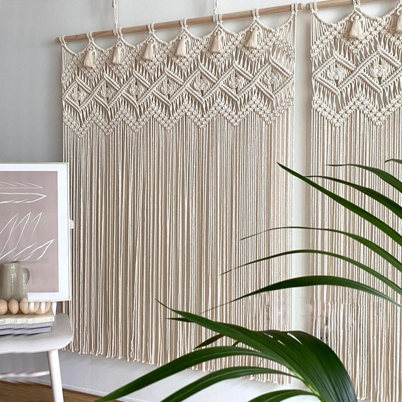 涧冰ins风编织门帘线帘隔断帘玄关门框装饰帘手工编织棉绳可移动帘子