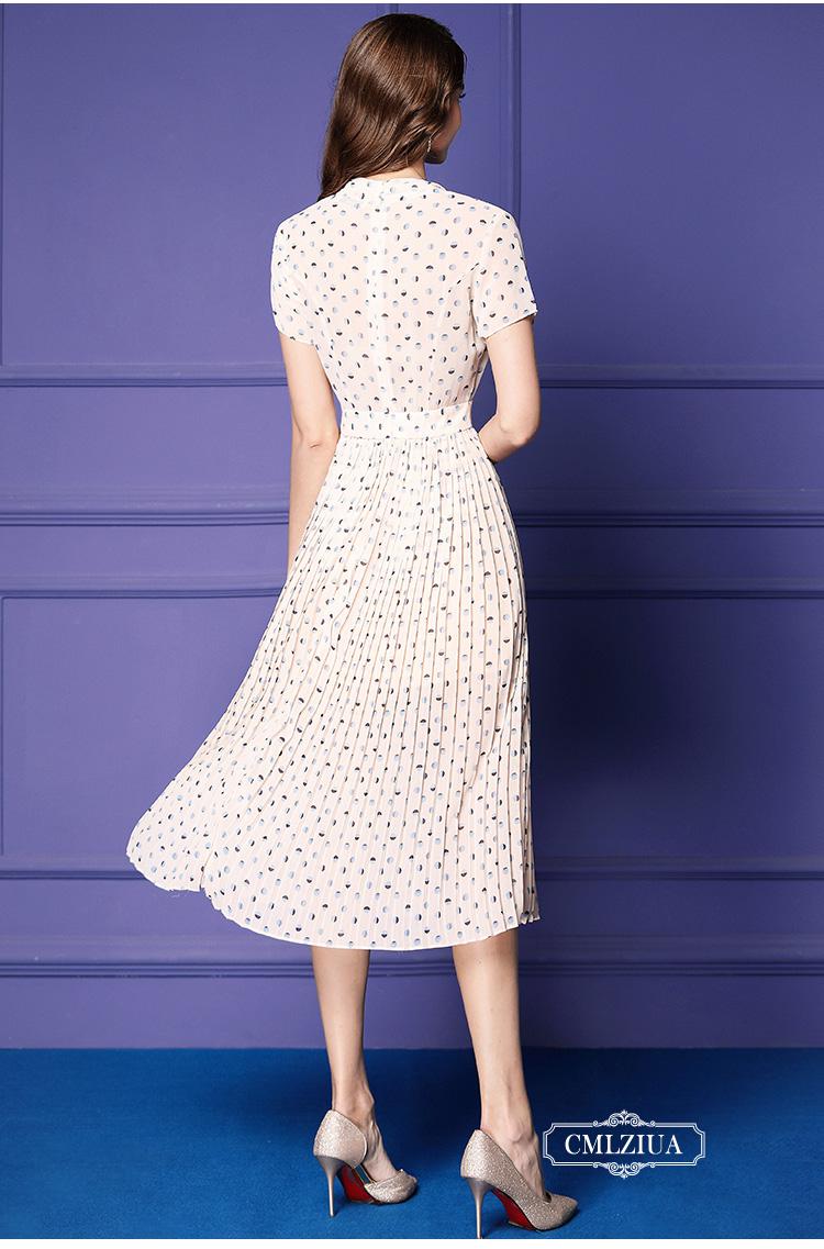 cmlziua品牌波点连衣裙收腰显瘦2020春季新芯片时尚气质v领中长款大摆