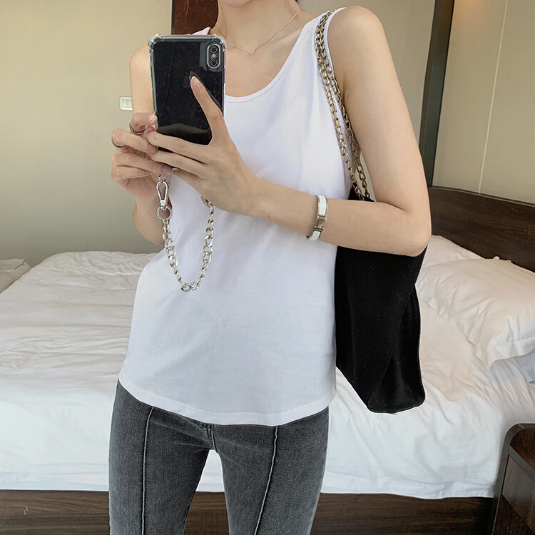 老汉衫 白色外穿小吊带背心女夏宽松老汉衫无袖t恤打底上衣内搭ins潮