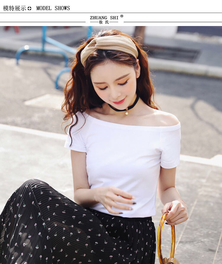 韩版一字领短袖t恤女纯色露肩上衣修身紧身百搭打底衫 姜黄色 s 建议