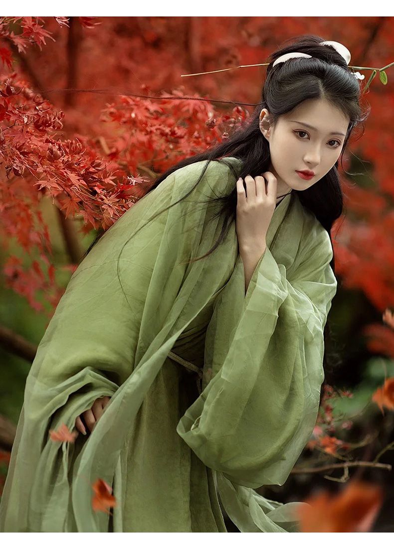 广袖流仙裙绿色汉服女魏晋古装仙气古风飘逸夏季中国风改良广袖流仙裙