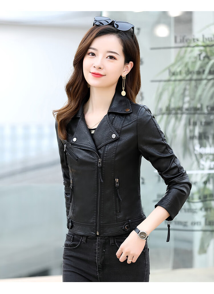 韩版修身机车服小外套短款女士皮夹克百搭 黑色 m【图片 价格 品牌