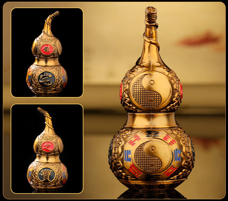 天医葫芦纯铜八卦平安风水天然工艺风水葫芦摆件 黄铜色款