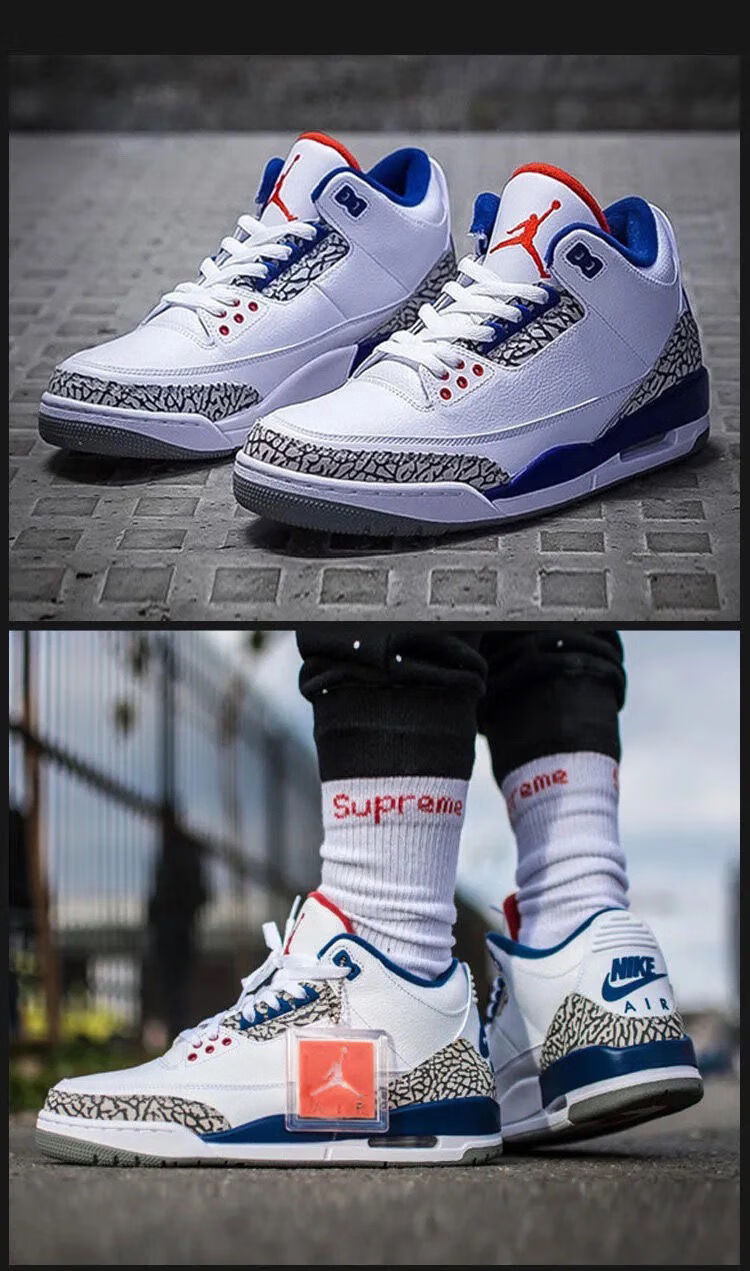 【官方旗舰店】aj3藤原浩联名高帮篮球鞋黑手稿白水泥北卡蓝乔3男女
