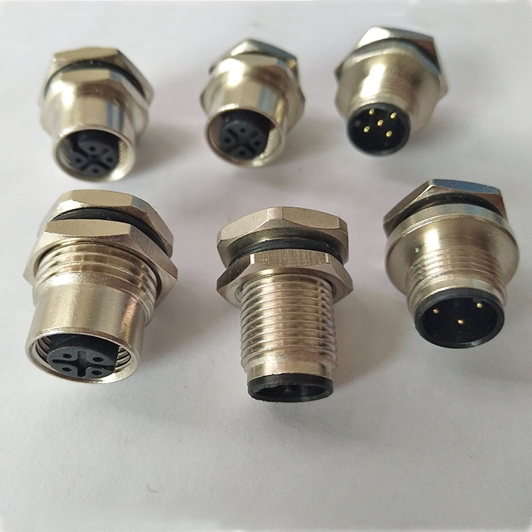 m12航空连接器abd型4芯5针8孔传感器板接防水面板固定法兰座板后4芯母