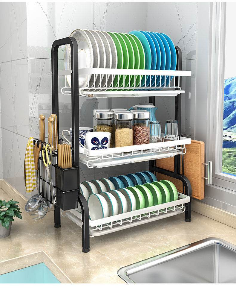 厨房沥水碗架碗盘收纳架晾放碗架碗筷沥水架子放碗柜双层置物架ouio