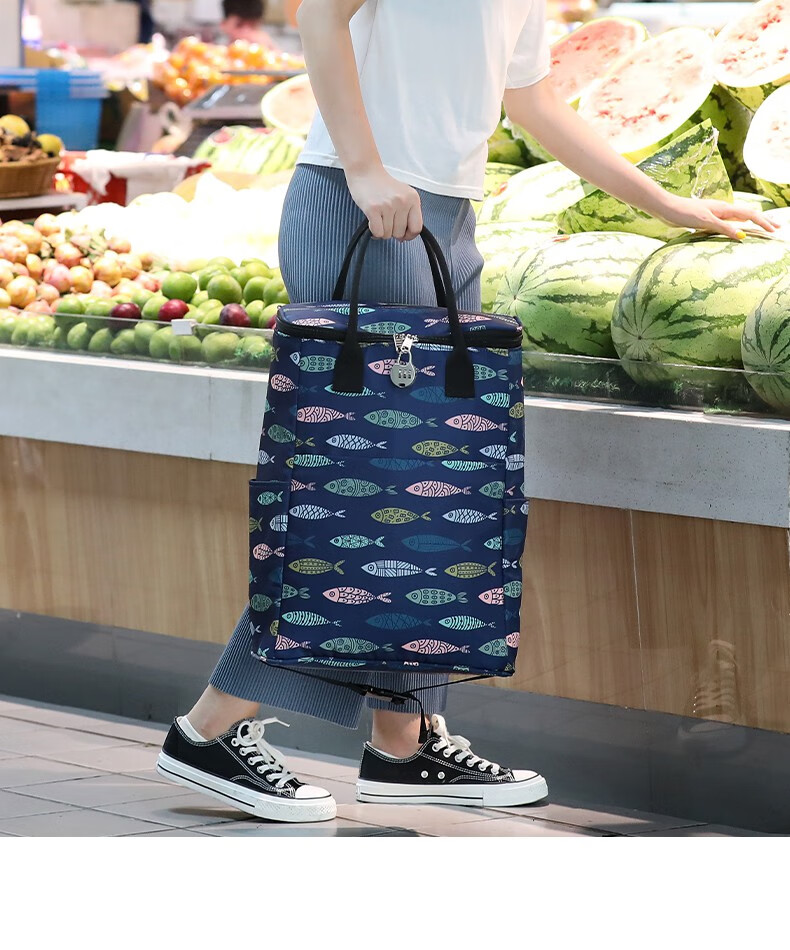 2021新款牛津布买菜车小拉车手提购物袋万向轮拉杆车轻便购物车潮黑色