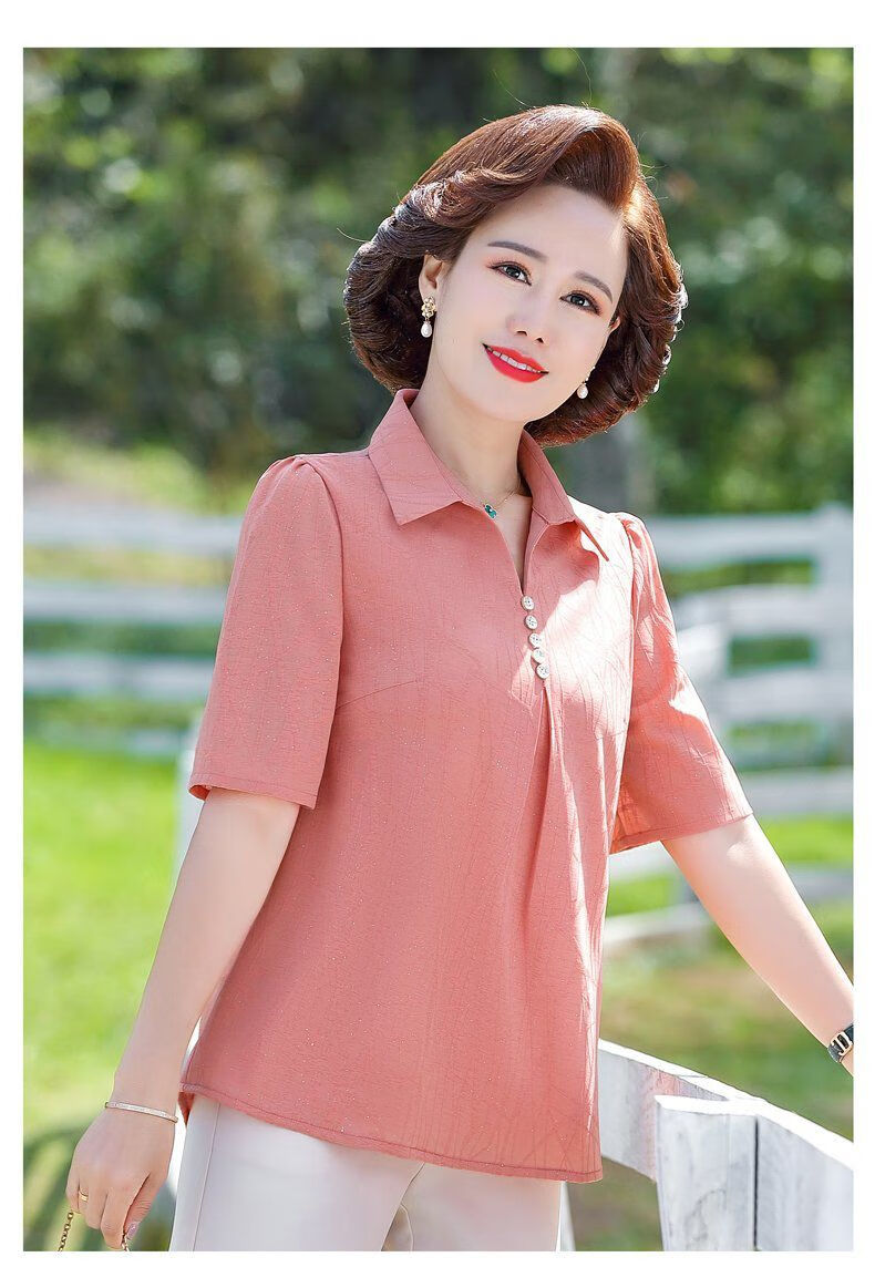 中年人衣服夏季新款中老年人衬衫时尚阔太太短袖上衣中年女装洋气妈妈