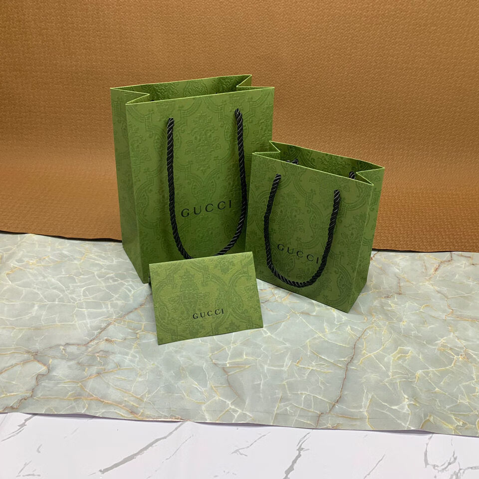 gucci古奇酷奇绿色纸袋香水袋口红袋包装袋手提袋购物袋子围巾袋适用