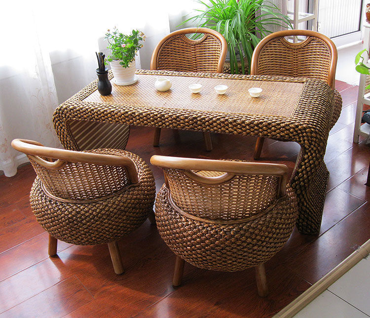 藤编小茶几新中式仿古禅意茶桌阳台功夫茶桌椅组合草编客厅小家具大号