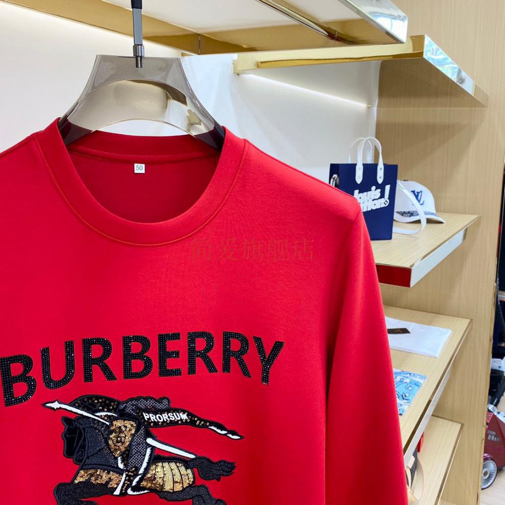 巴宝莉男装卫衣秋冬商务战马休闲潮流长袖圆领烫钻打底衫名品服饰