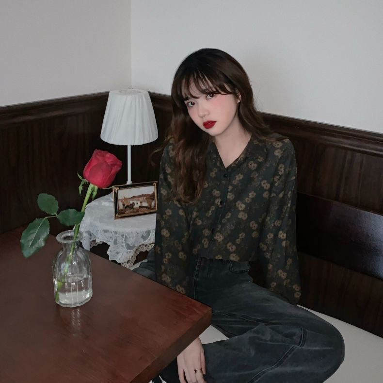 花衬衫女港风复古港味原宿风冷淡宽松秋印花长袖气质韩版文艺ins 碎花