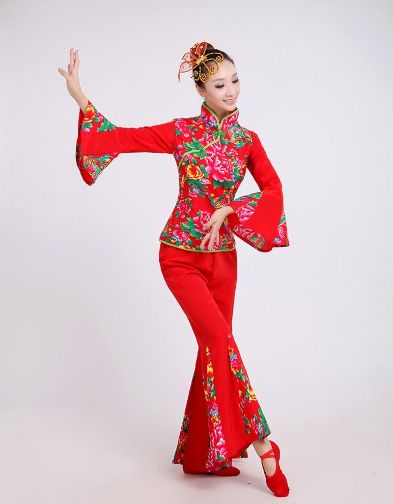 抖音东北大花布村姑衣服女二人转演出服喜庆民族舞广场秧歌服2020 酒