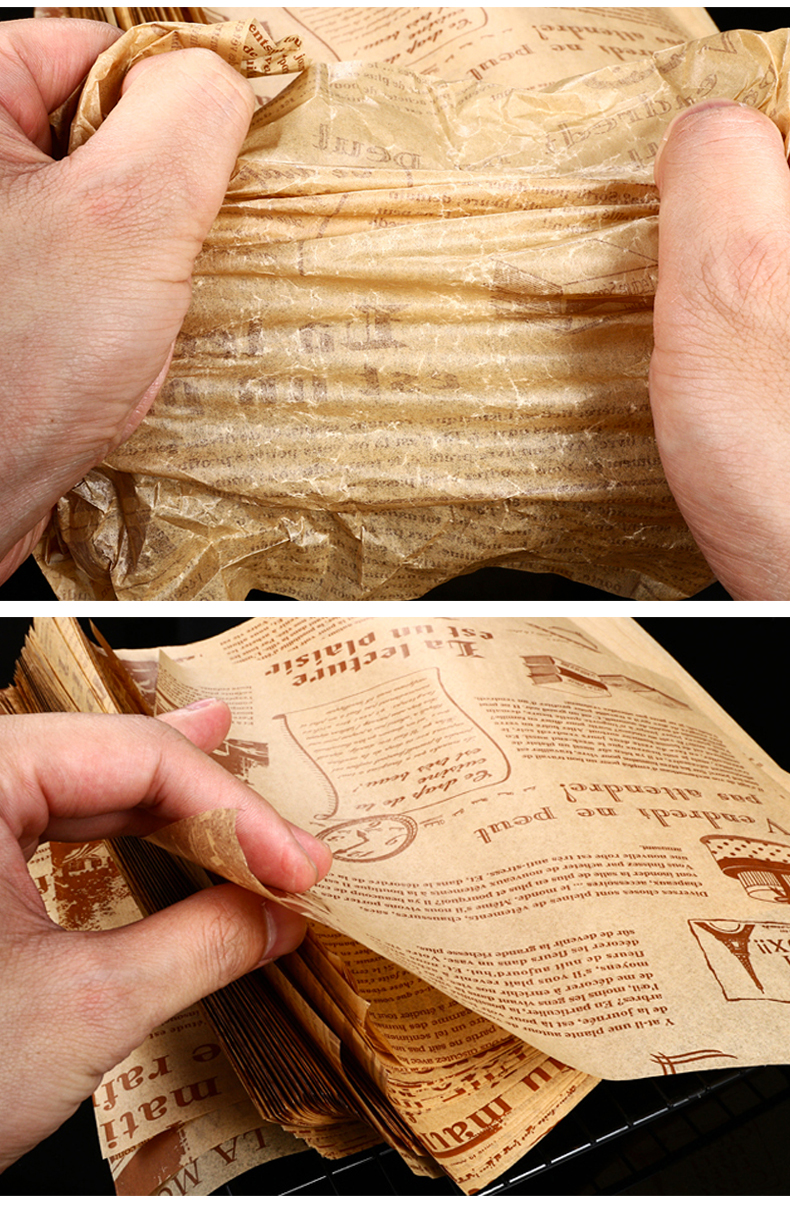 一次性餐厅吸油纸油炸烧烤小吃烘培薯条垫纸厨房家用防油纸黄褐色英文