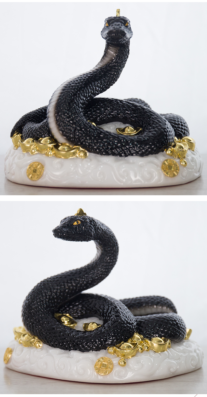 七彩汉白玉灵蛇黑色十二生肖蛇家用动物摆件灵蛇像生肖蛇16寸灵蛇颜色