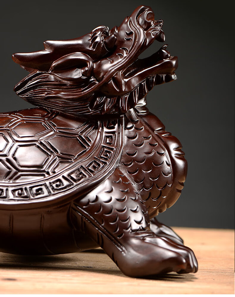 仙莱阁精雕木雕龙龟摆件客厅家居装饰龙头龟实木商务店铺开业办公室