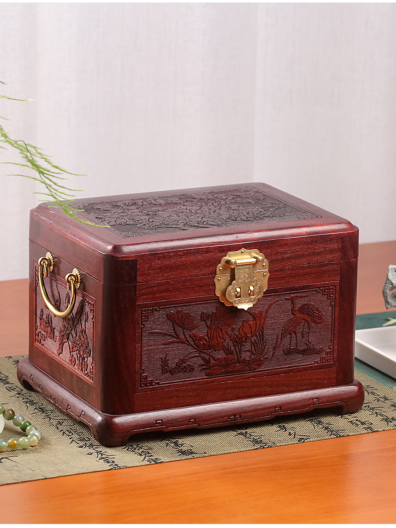 奈希森红木首饰盒中式实木雕花饰品盒戒指项链手饰收纳盒子嫁妆婚嫁木
