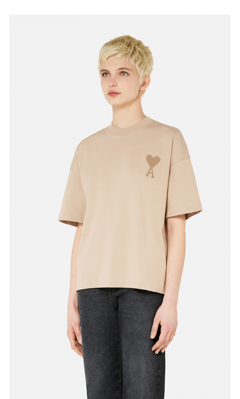 ami女士经典款爱心款棉质纯色休闲运动宽松刺绣圆领短袖t恤001黑色l