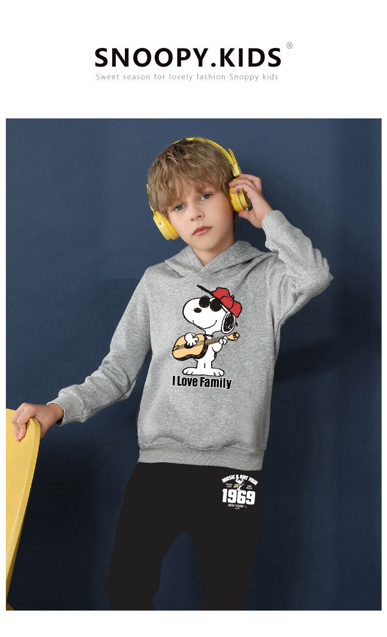 史努比snoopy童装男童冬季套装儿童秋冬新款加绒休闲装男孩帅气连帽
