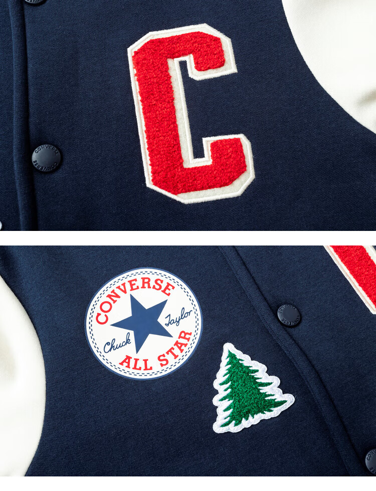 converse 匡威男童保暖加绒夹克2022冬季新款儿童棒球服休闲外套 藏青