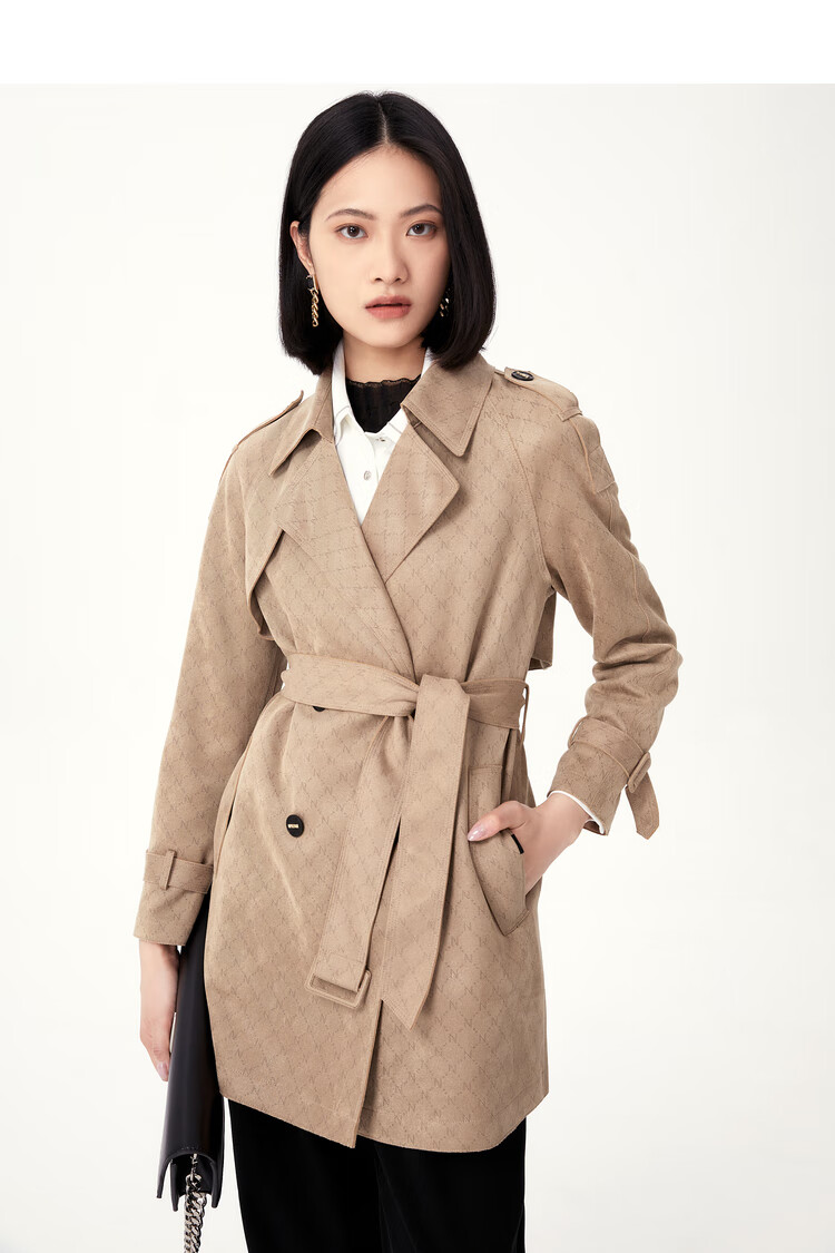 naersi娜尔思压光仿麂皮感风衣女2022秋季新款中长款外套 灰橙色 46