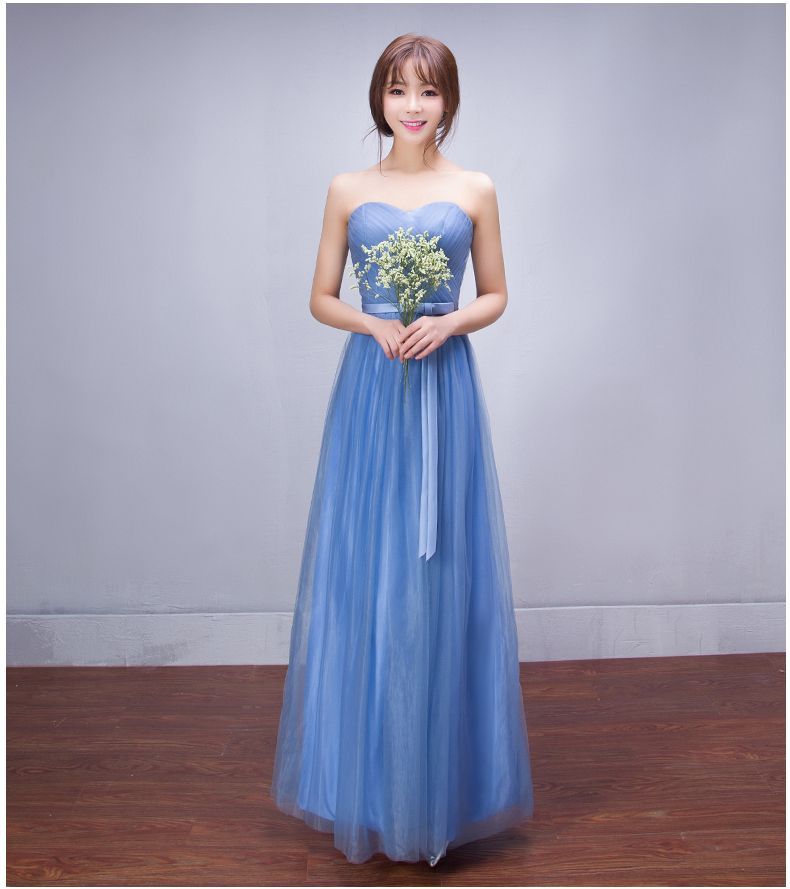 伴娘服长款天蓝色2020新款韩式伴娘团礼服主持人毕业礼服 天蓝色a款