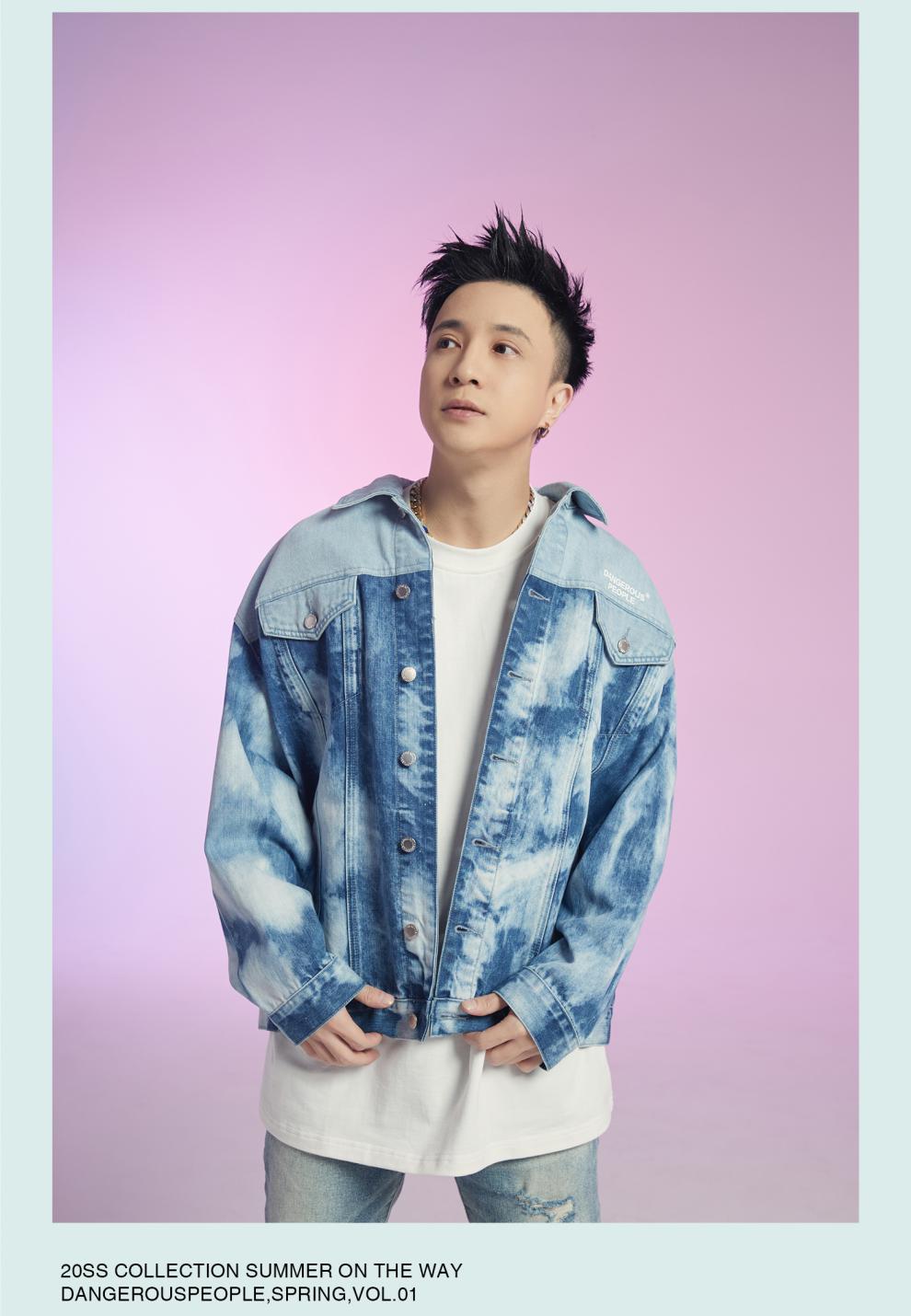 dangerouspeople 薛之谦dsp笑脸纸袋人拼接扎染牛仔衣夹克外套 蓝色