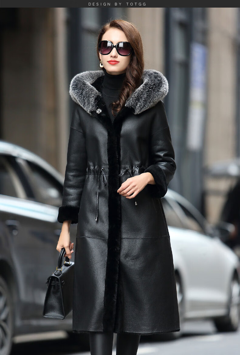 etgaz女装羊剪绒皮草外套女2019新款海宁皮毛一体大衣狐狸连帽中长款