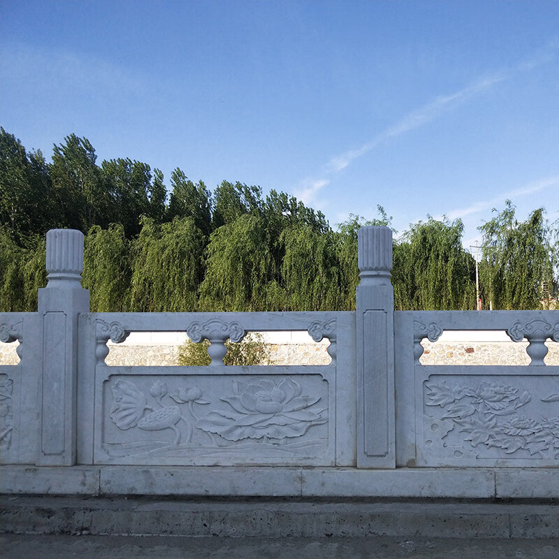 石雕栏杆汉白玉护城河石栏板大理石定制石栏杆公园河道草白玉护栏定金