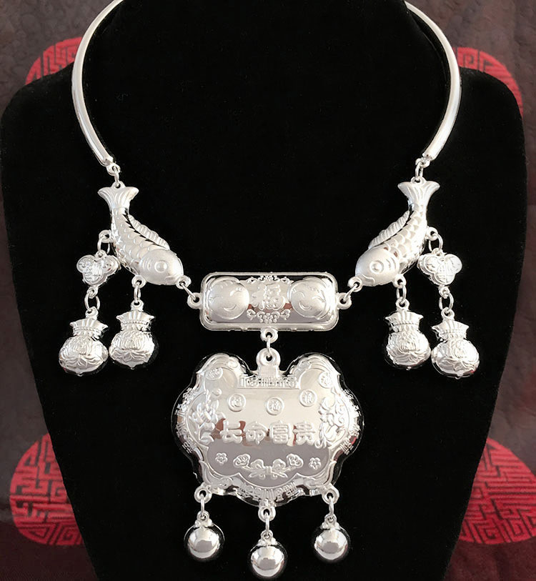 s999足银项圈银锁足银长命锁宝宝婴儿百岁周岁项链套锁颈圈送礼45g