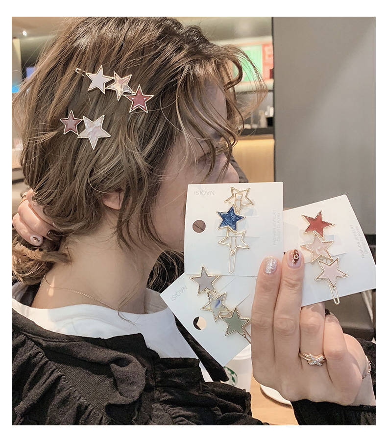 tjp ins网红发夹女 韩版简约边夹五角星星刘海夹子发卡头饰 五角星