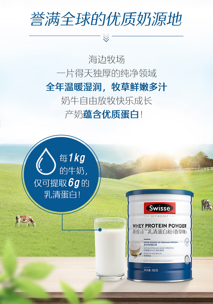 swisse斯维诗蛋白粉 补充蛋白质 乳清蛋白粉 补充营养 香草味 450g
