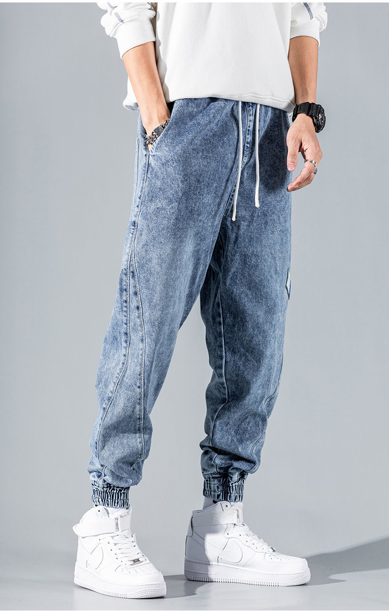 啄木鸟男装春秋冬季牛仔裤大码休闲宽松直筒韩版潮流工装束脚哈伦裤子