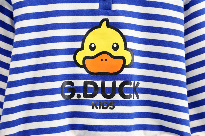 gduckkids小黄鸭潮童装男童卫衣春季新款polo衫宝宝条纹拼接上衣服