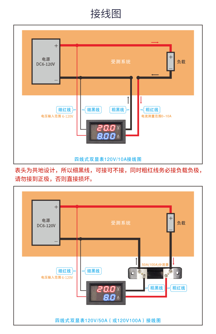 数字双显示直流电流电压表48v60v12v车载汽车电瓶充电检测dc6120v10a