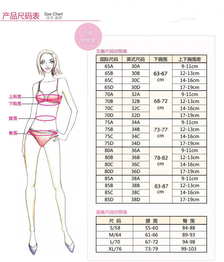 女人内衣尺码对照表图片