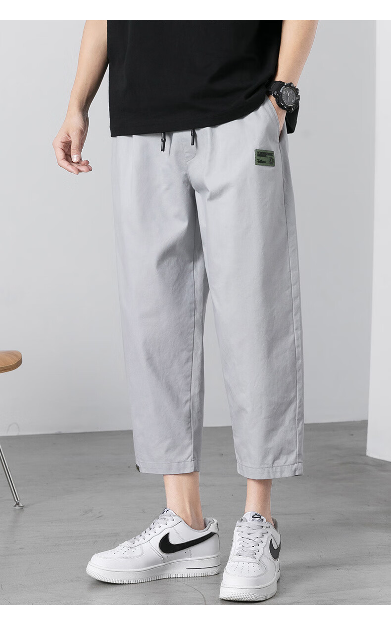 沃客侠八分裤男生矮个子裤子夏天薄款纯棉直筒裤宽松体闲裤子夏季男裤