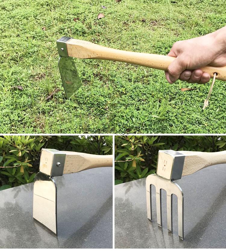不锈钢小锄头钉耙锹镐农具花锄挖土除草种花木柄园艺工具 锄头【304】