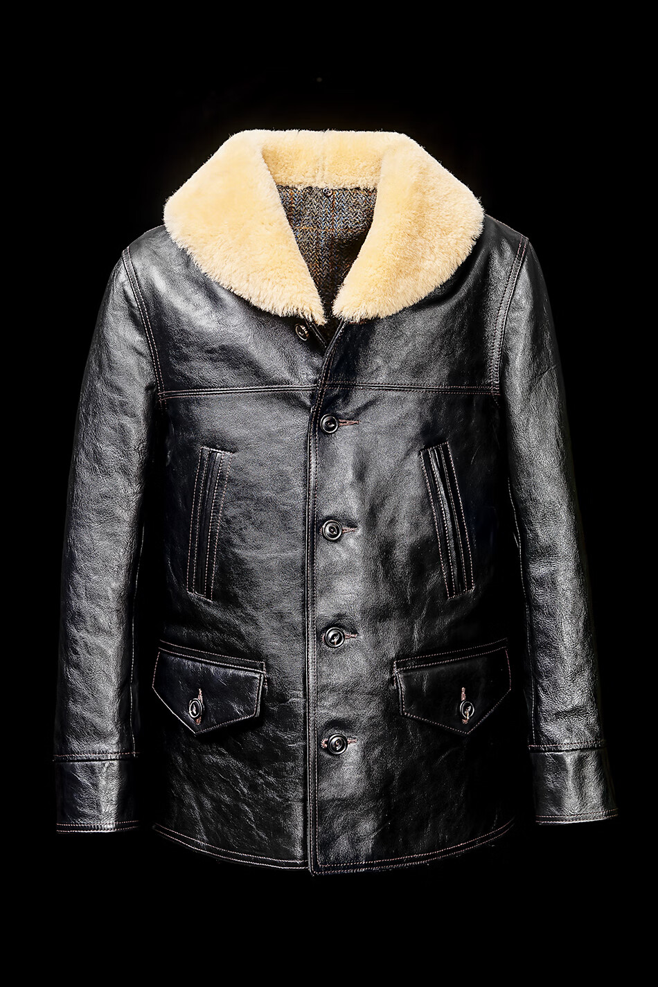 咔叽全手工新喜马皮男外套复古皮大衣青果领夹 sf元年系列1#色 米黄色