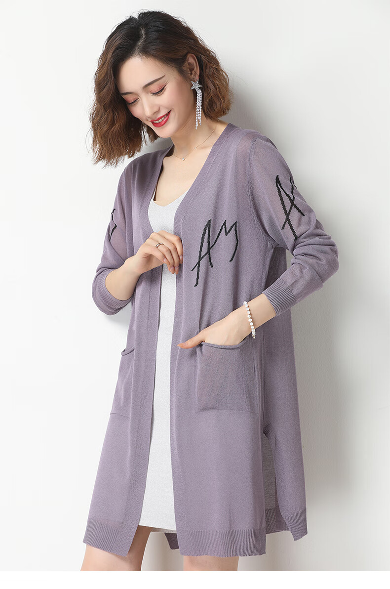 夏天穿的冰丝针织衫女中长款开衫加肥加大码胖mm外套披肩夏季薄外搭