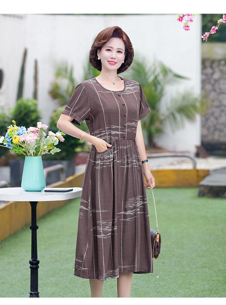 あ母亲节礼物あ夏季新品母亲节棉麻连衣裙中年夏天遮肚印花中老年休闲