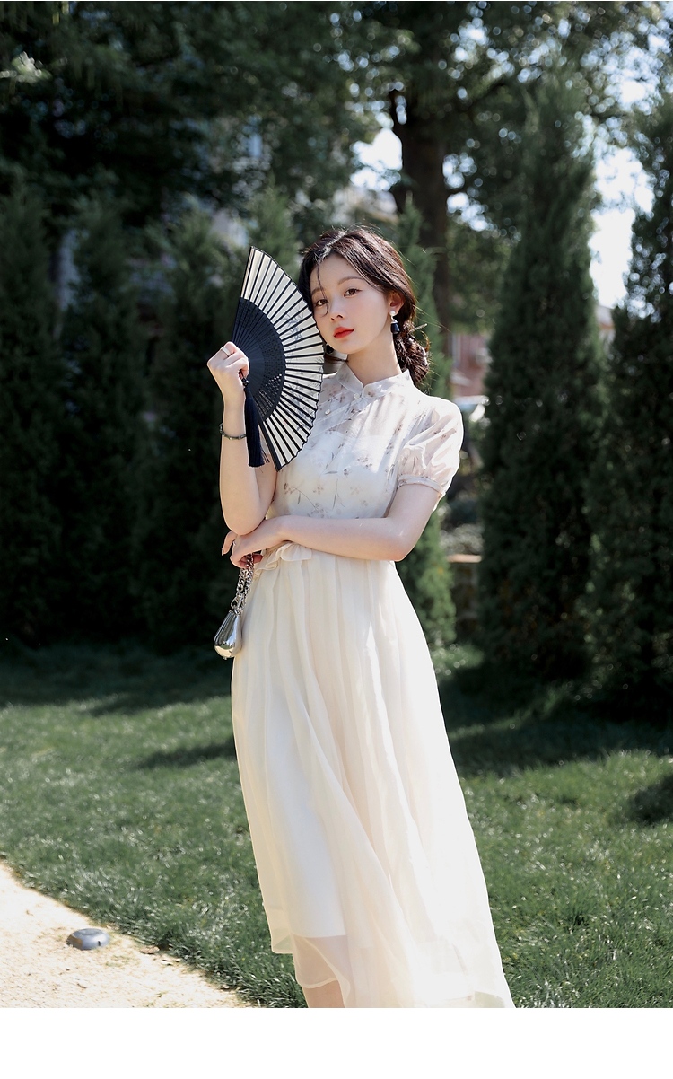 secretjune连衣裙女2022年夏季新款国风复古连衣裙古典气质修身裙子