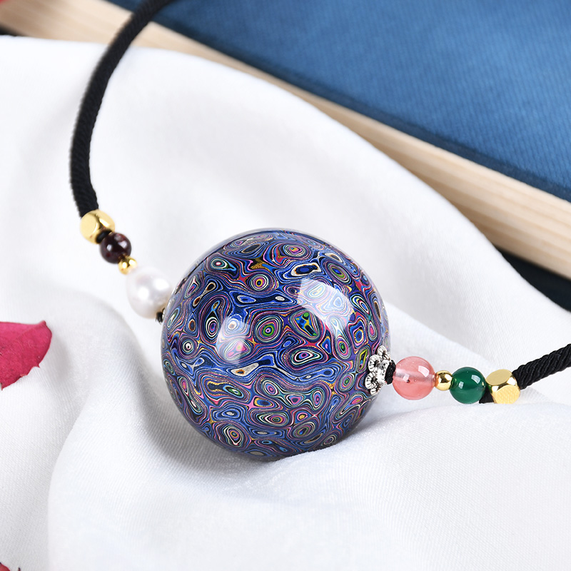 恋江南大漆珠锁骨链吊坠项坠配饰女士佛珠项链饰品水晶欧珀犀皮漆器