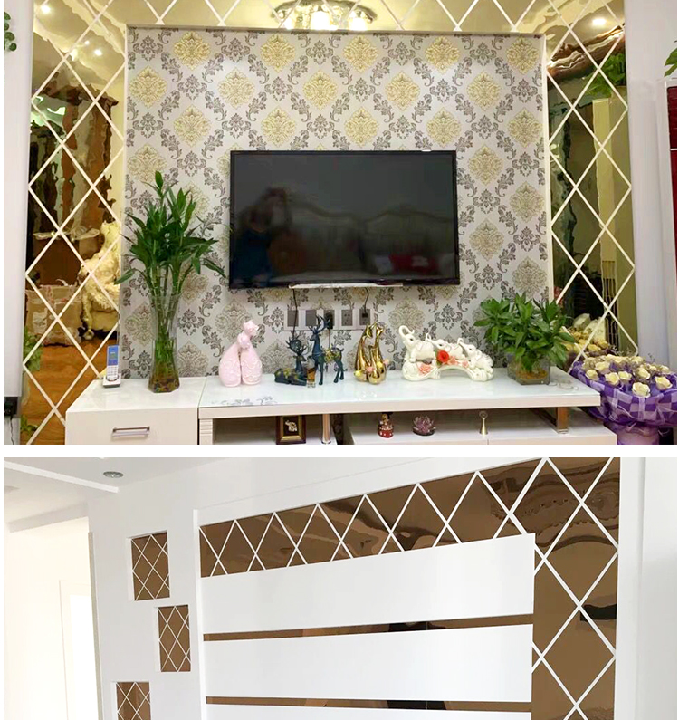 生态家居同款亚克力菱形镜面立体墙贴客厅餐厅电视背景墙镜子贴纸自粘