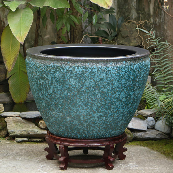 蓝桂景德镇陶瓷复古鱼缸仿古养金鱼缸乌龟缸睡莲盆荷花缸碗莲缸特大号